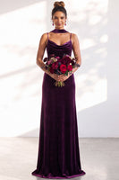 Load image into Gallery viewer, Dark Green Velvet Mermaid Spaghetti Straps Long Wedding Guest Dress