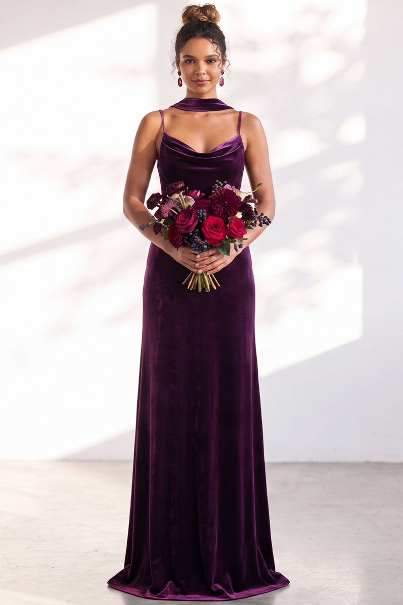 Load image into Gallery viewer, Dark Green Velvet Mermaid Spaghetti Straps Long Wedding Guest Dress