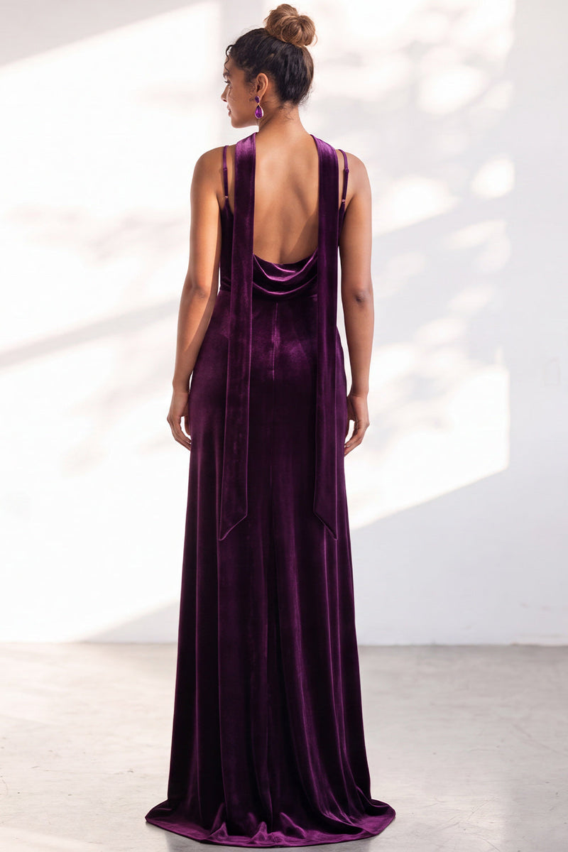 Load image into Gallery viewer, Dark Green Velvet Mermaid Spaghetti Straps Long Wedding Guest Dress
