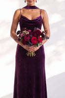Load image into Gallery viewer, Dark Green Velvet Mermaid Spaghetti Straps Long Wedding Guest Dress
