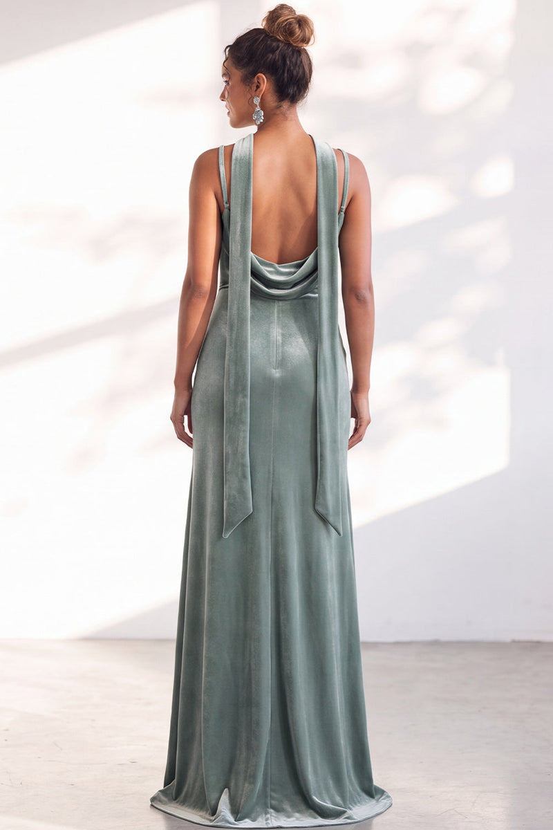 Load image into Gallery viewer, Dark Green Velvet Mermaid Spaghetti Straps Long Wedding Guest Dress