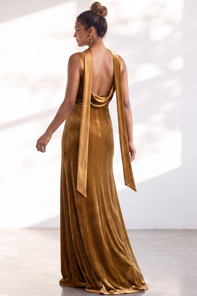 Load image into Gallery viewer, Dark Green Velvet Mermaid Spaghetti Straps Long Wedding Guest Dress