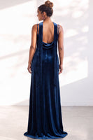 Load image into Gallery viewer, Dark Green Velvet Mermaid Spaghetti Straps Long Wedding Guest Dress
