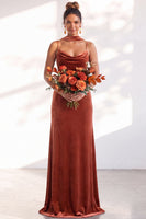 Load image into Gallery viewer, Dark Green Velvet Mermaid Spaghetti Straps Long Wedding Guest Dress