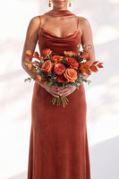 Load image into Gallery viewer, Dark Green Velvet Mermaid Spaghetti Straps Long Wedding Guest Dress