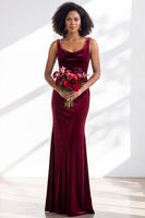 Load image into Gallery viewer, Dusty Sage Mermaid Velvet Cowl Neck Maxi Wedding Guest Dress