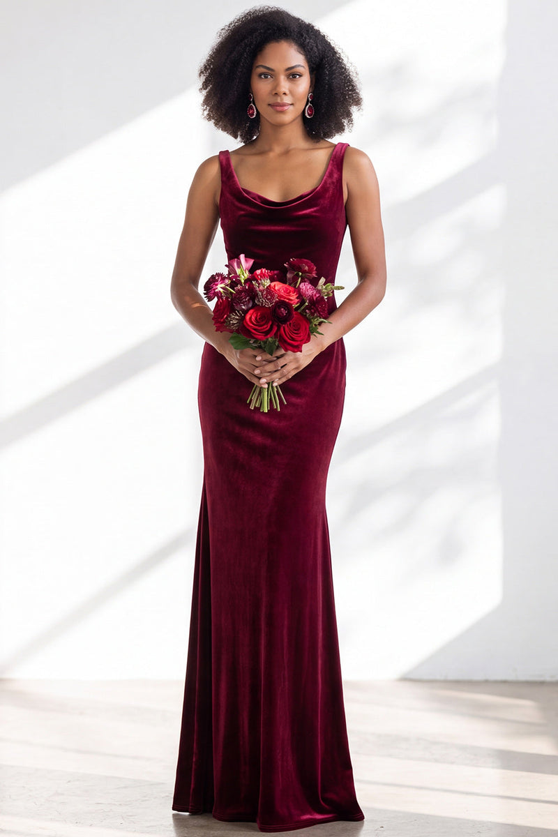 Load image into Gallery viewer, Dusty Sage Mermaid Velvet Cowl Neck Maxi Wedding Guest Dress