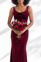 Load image into Gallery viewer, Dusty Sage Mermaid Velvet Cowl Neck Maxi Wedding Guest Dress