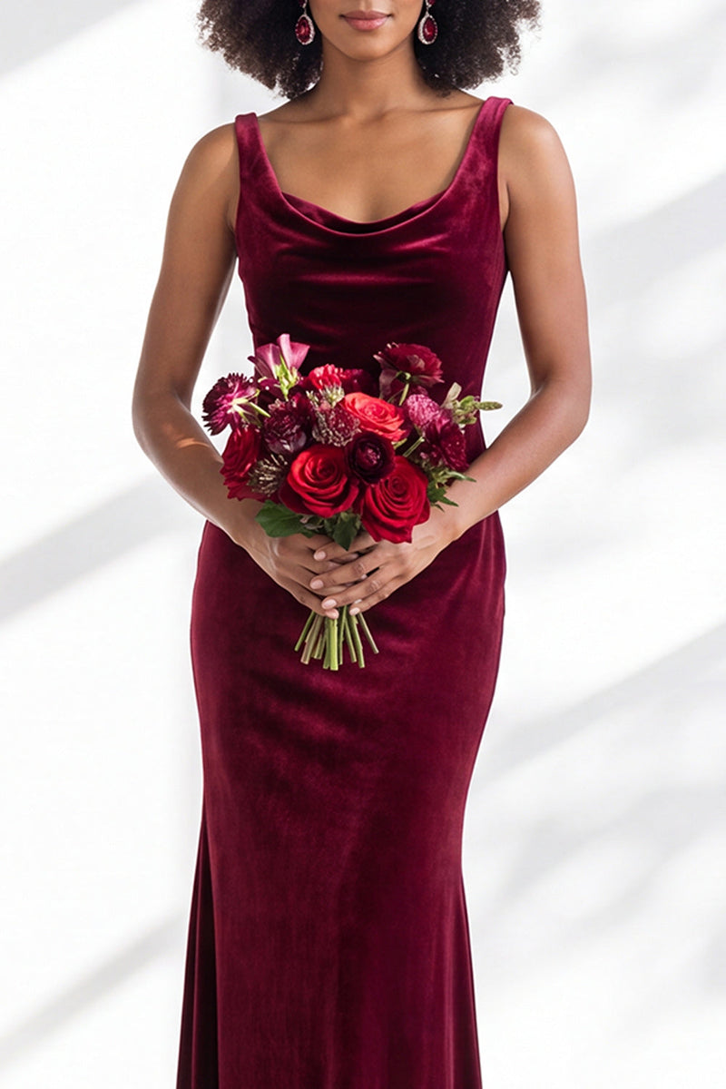 Load image into Gallery viewer, Dusty Sage Mermaid Velvet Cowl Neck Maxi Wedding Guest Dress