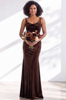 Load image into Gallery viewer, Dusty Sage Mermaid Velvet Cowl Neck Maxi Wedding Guest Dress