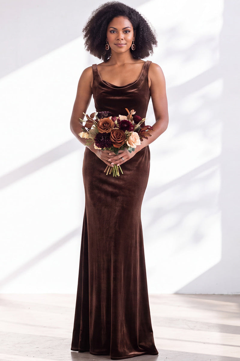 Load image into Gallery viewer, Dusty Sage Mermaid Velvet Cowl Neck Maxi Wedding Guest Dress