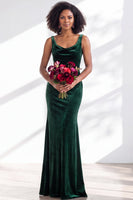 Load image into Gallery viewer, Dusty Sage Mermaid Velvet Cowl Neck Maxi Wedding Guest Dress