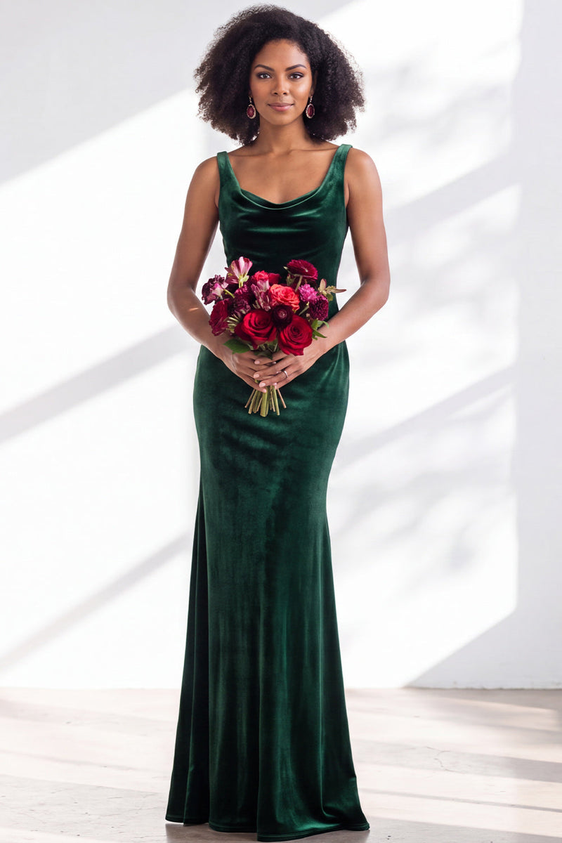 Load image into Gallery viewer, Dusty Sage Mermaid Velvet Cowl Neck Maxi Wedding Guest Dress