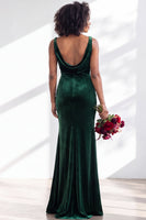 Load image into Gallery viewer, Dusty Sage Mermaid Velvet Cowl Neck Maxi Wedding Guest Dress