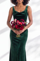 Load image into Gallery viewer, Dusty Sage Mermaid Velvet Cowl Neck Maxi Wedding Guest Dress