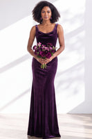 Load image into Gallery viewer, Dusty Sage Mermaid Velvet Cowl Neck Maxi Wedding Guest Dress
