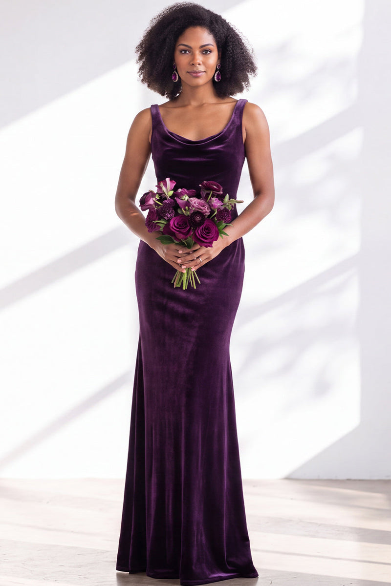 Load image into Gallery viewer, Dusty Sage Mermaid Velvet Cowl Neck Maxi Wedding Guest Dress