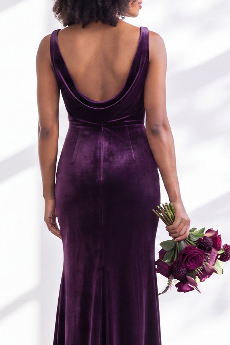 Load image into Gallery viewer, Dusty Sage Mermaid Velvet Cowl Neck Maxi Wedding Guest Dress