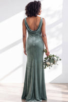 Load image into Gallery viewer, Dusty Sage Mermaid Velvet Cowl Neck Maxi Wedding Guest Dress