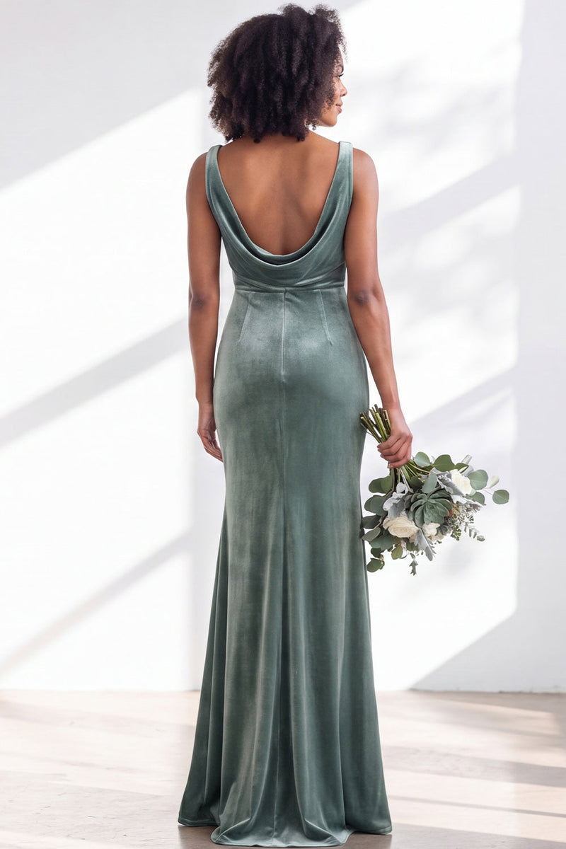 Load image into Gallery viewer, Dusty Sage Mermaid Velvet Cowl Neck Maxi Wedding Guest Dress