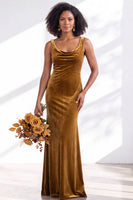 Load image into Gallery viewer, Dusty Sage Mermaid Velvet Cowl Neck Maxi Wedding Guest Dress