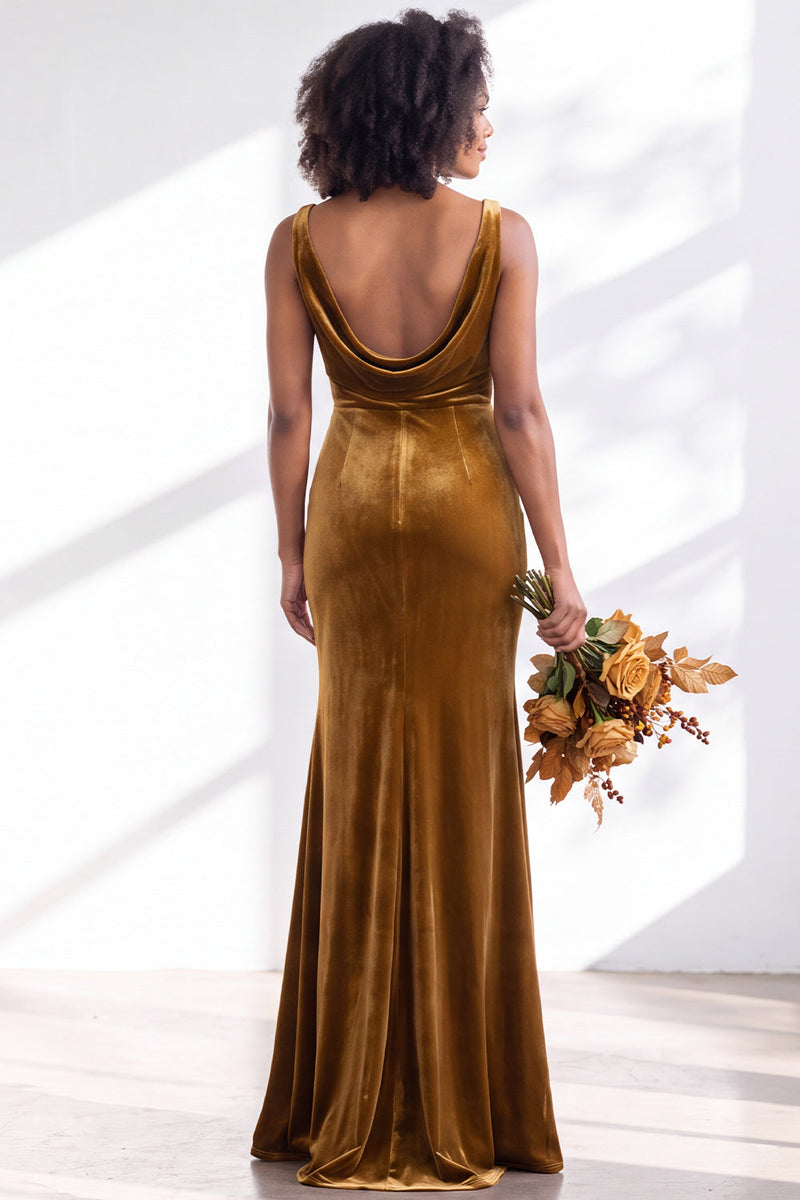 Load image into Gallery viewer, Dusty Sage Mermaid Velvet Cowl Neck Maxi Wedding Guest Dress
