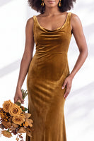 Load image into Gallery viewer, Dusty Sage Mermaid Velvet Cowl Neck Maxi Wedding Guest Dress