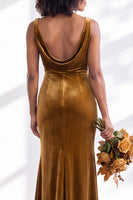 Load image into Gallery viewer, Dusty Sage Mermaid Velvet Cowl Neck Maxi Wedding Guest Dress