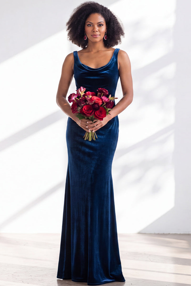 Load image into Gallery viewer, Dusty Sage Mermaid Velvet Cowl Neck Maxi Wedding Guest Dress