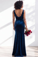 Load image into Gallery viewer, Dusty Sage Mermaid Velvet Cowl Neck Maxi Wedding Guest Dress