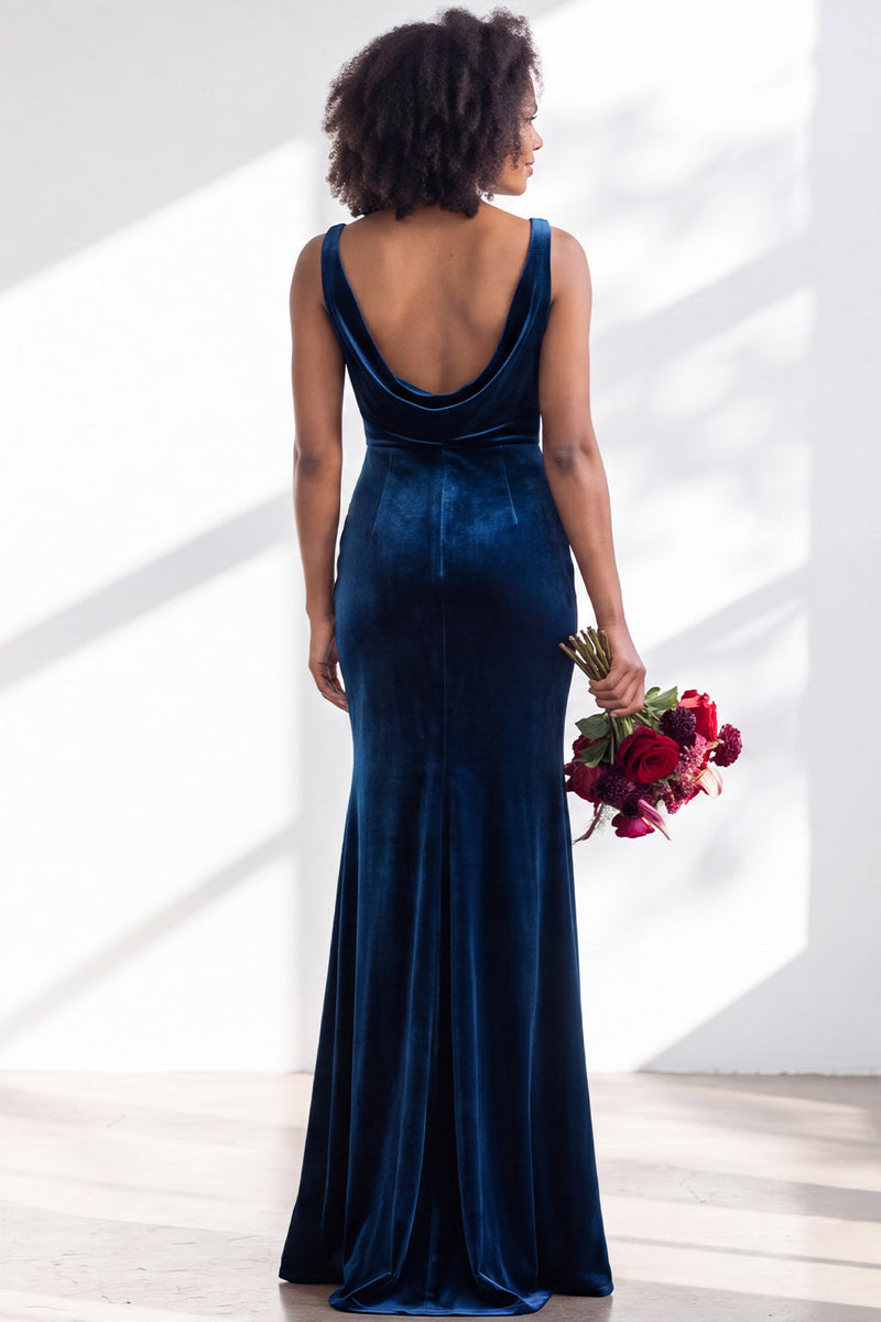 Load image into Gallery viewer, Dusty Sage Mermaid Velvet Cowl Neck Maxi Wedding Guest Dress