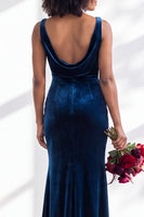 Load image into Gallery viewer, Dusty Sage Mermaid Velvet Cowl Neck Maxi Wedding Guest Dress