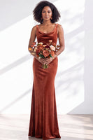 Load image into Gallery viewer, Dusty Sage Mermaid Velvet Cowl Neck Maxi Wedding Guest Dress