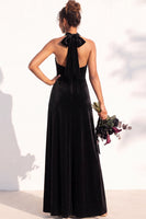 Load image into Gallery viewer, Black Velvet A-Line Halter Neck Long Wedding Guest Dress