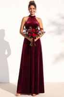 Load image into Gallery viewer, Black Velvet A-Line Halter Neck Long Wedding Guest Dress