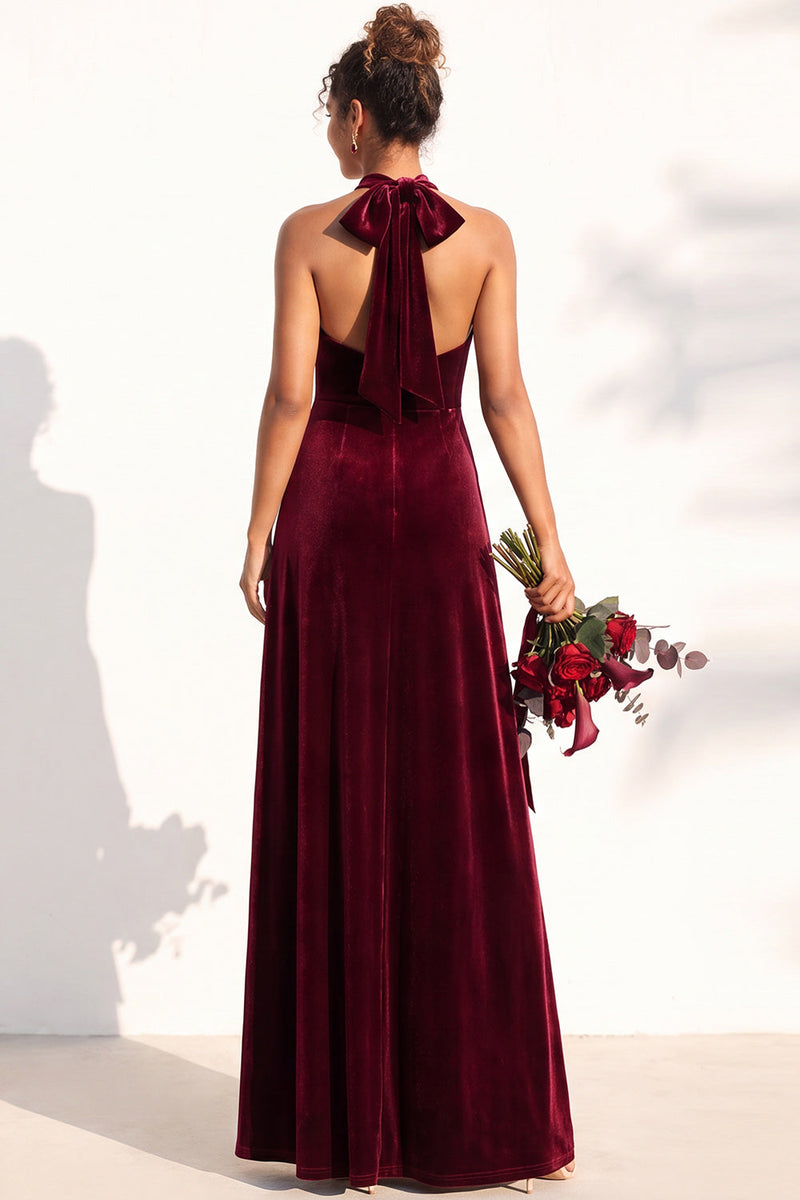 Load image into Gallery viewer, Black Velvet A-Line Halter Neck Long Wedding Guest Dress