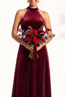 Load image into Gallery viewer, Black Velvet A-Line Halter Neck Long Wedding Guest Dress