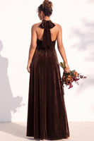 Load image into Gallery viewer, Black Velvet A-Line Halter Neck Long Wedding Guest Dress
