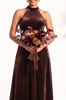 Load image into Gallery viewer, Black Velvet A-Line Halter Neck Long Wedding Guest Dress