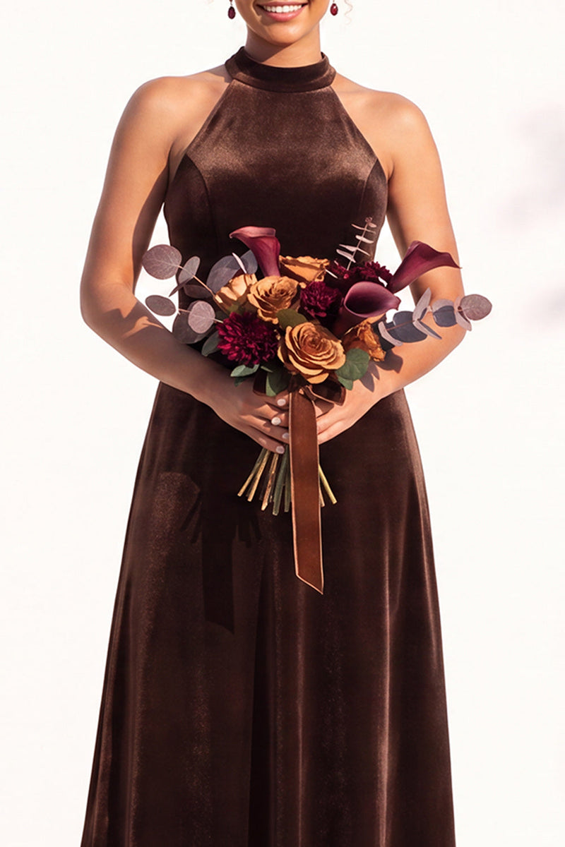 Load image into Gallery viewer, Black Velvet A-Line Halter Neck Long Wedding Guest Dress