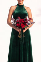 Load image into Gallery viewer, Black Velvet A-Line Halter Neck Long Wedding Guest Dress