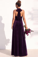 Load image into Gallery viewer, Black Velvet A-Line Halter Neck Long Wedding Guest Dress