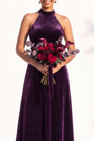 Load image into Gallery viewer, Black Velvet A-Line Halter Neck Long Wedding Guest Dress