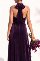 Load image into Gallery viewer, Black Velvet A-Line Halter Neck Long Wedding Guest Dress