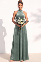 Load image into Gallery viewer, Black Velvet A-Line Halter Neck Long Wedding Guest Dress