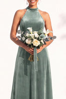 Load image into Gallery viewer, Black Velvet A-Line Halter Neck Long Wedding Guest Dress