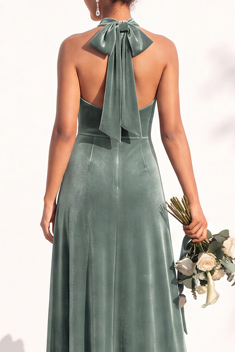 Load image into Gallery viewer, Black Velvet A-Line Halter Neck Long Wedding Guest Dress
