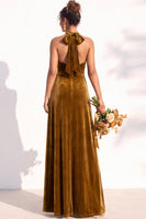 Load image into Gallery viewer, Black Velvet A-Line Halter Neck Long Wedding Guest Dress