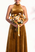 Load image into Gallery viewer, Black Velvet A-Line Halter Neck Long Wedding Guest Dress