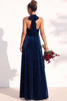 Load image into Gallery viewer, Black Velvet A-Line Halter Neck Long Wedding Guest Dress